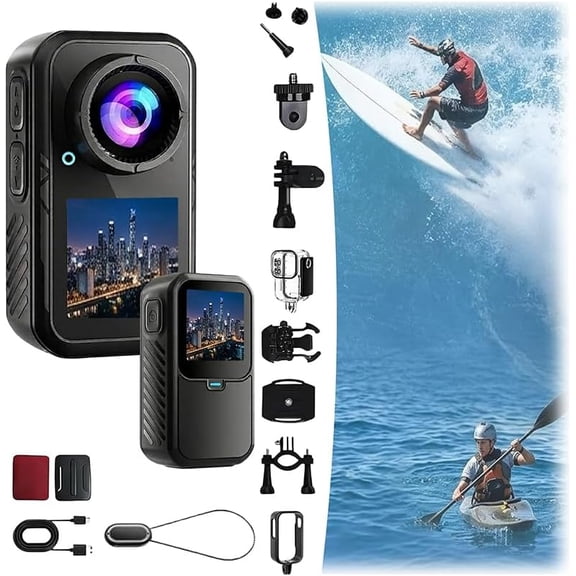 Motorcycle Camera, 5k Thumb Action Outdoor Sports Camera with Magnetic Mount, Waterproof 6-Axis Electronic Image Stabilization 24-Megapixel 130-Degree Wide-Angle Lens for Cycling, Diving (1080p, 32g)