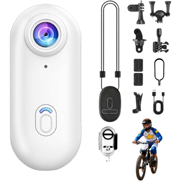 Motorcycle Camera, HD Action Camera, Thumb Lens, HD Mini Wearable Body Adventure Action Cameras, 360° Rotation Portable Wearable Mini Action Cam, for Cycling, Diving (White 1080P)
