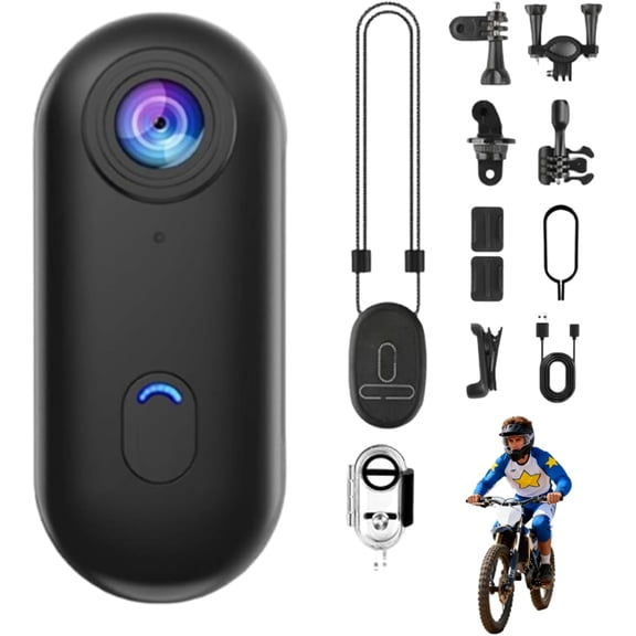 Motorcycle Camera, HD Action Camera, Thumb Lens, HD Mini Wearable Body Adventure Action Cameras, 360° Rotation Portable Wearable Mini Action Cam, for Cycling, Diving (Black 1080P)
