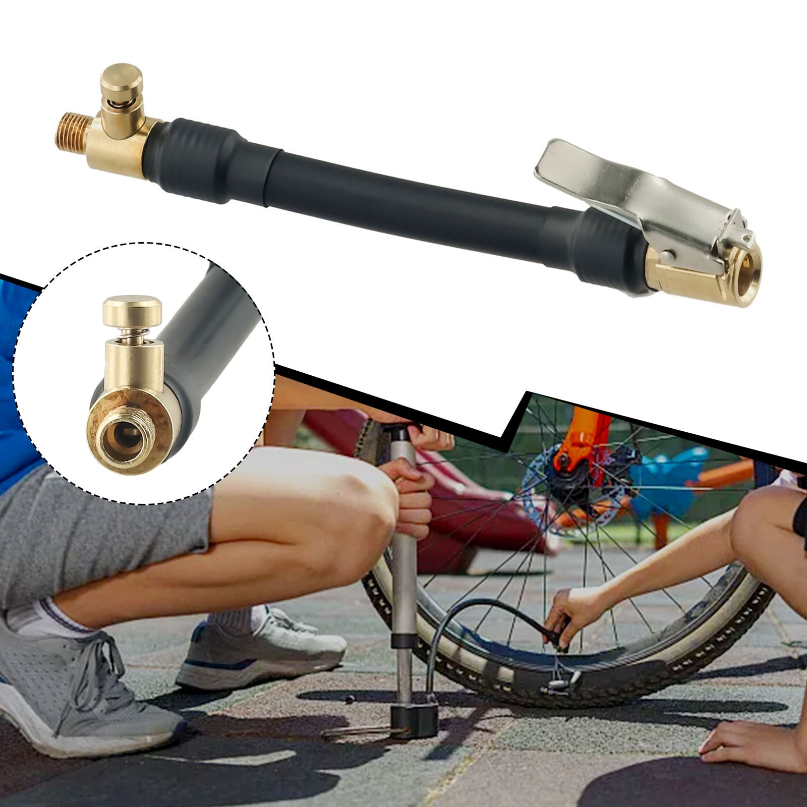 Motorcycle Car Bike Tyre Inflator Extended Hose Air Pump Nozzle Adapter