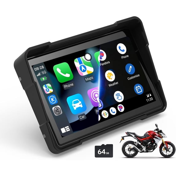 Motorcycle CarPlay&Android Auto, Motorcycle GPS Navigation System, GPS for Motorcycles Waterproof, Built-in 64GB TF Card, 5 Inch, Dual Bluetooth