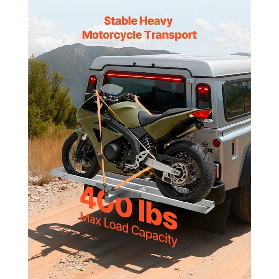 Motorcycle Carrier,400 lbs Capacity,Heavy Duty Aluminum Hitch Mount Rack with 47in Loading Ramp,Straps&Stabilizer,Scooter Dirt Bike Trailer Hauler for Car Truck with 2-"Hitch Receiver