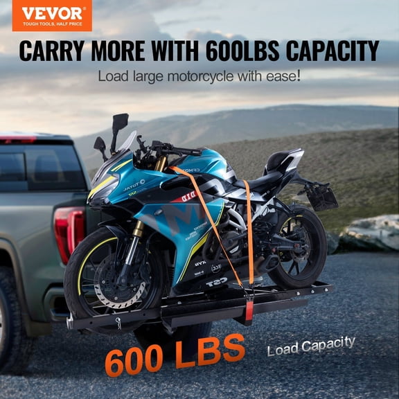 Motorcycle Carrier,600 LBS Steel Motorcycle Carrier Hitch Mount with Loading Ramp,Scooter Dirt Bike Trailer Hauler with Ratchet Straps&Stabilizer,for Car,Truck with 2"Hitch Receiver
