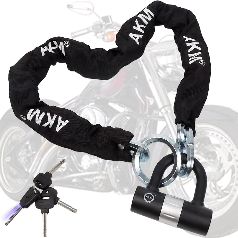 Motorcycle Chain Lock 150cm/5ft Heavy Duty Bike Chain Lock Anti-Theft Cutproof 12mm Thick Security Bicycle Chain Lock with 4Keys 16mm U Lock Disc Lock for Moped,Motorcycle,Gate