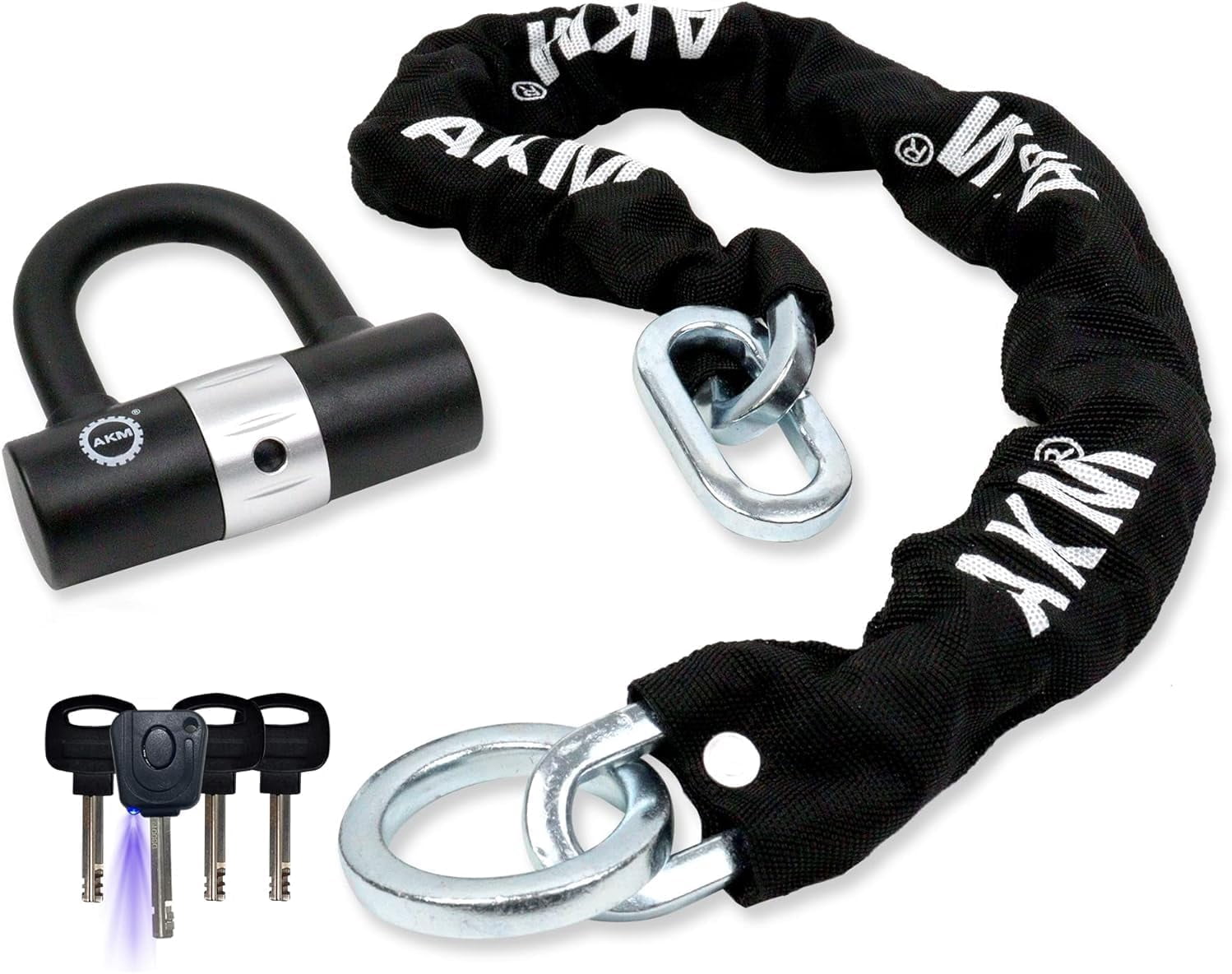 Motorcycle Chain Lock 150cm/5ft Heavy Duty Bike Chain Lock Anti-Theft Cutproof 12mm Thick Security Bicycle Chain Lock with 4Keys 16mm U Lock Disc Lock for Moped,Motorcycle,Gate