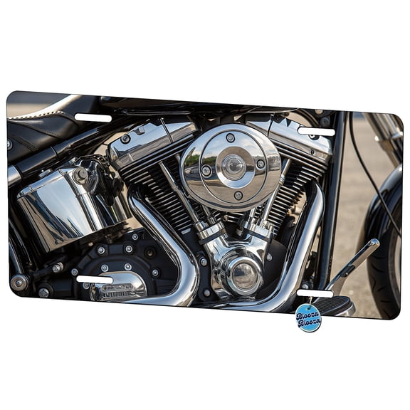 Motorcycle Chrome Engine Close-up Metal Novelty License Plate