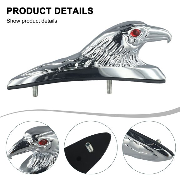 Motorcycle Chrome Front Frame Decoration With for Eagle Head Design, Aluminum Alloy Hood Accent Trim For Fender Customization, Fit For Most Motorcycles And ATVs, Silver Finish