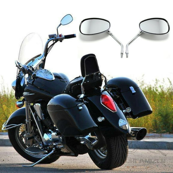 Motorcycle Chrome Rearview Side Mirrors Compatible with Kawasaki Suzuki Chopper Scooter 10MM