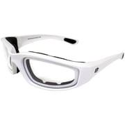 Motorcycle Riding Glasses Clear Lenses with Foam Padding, White Frame and Carry Bag