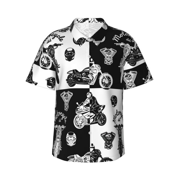 Motorcycle Club Men'S 3d Print Casual Button Down Shirts, Novelty Hawaiian Short Sleeves 3xl