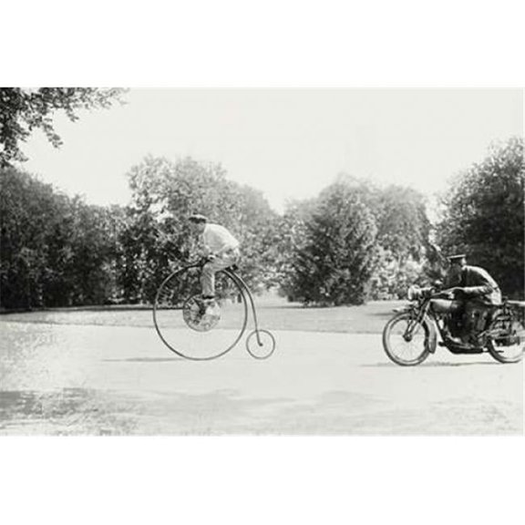 Motorcycle Cop Chases A Penny Farthing Velocipede Poster Print by Unknown - 24 x 36 - Large