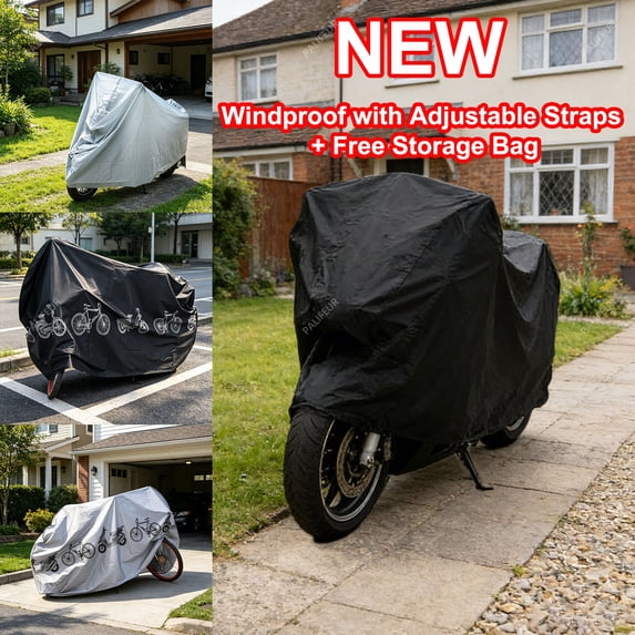 Motorcycle Cover Bike Cover Waterproof Outdoor All Weather Motorcycle Accessories Universal Fit 94x55in with Storage Bag for Scooter Electrics Bike Black by PALIFEUR