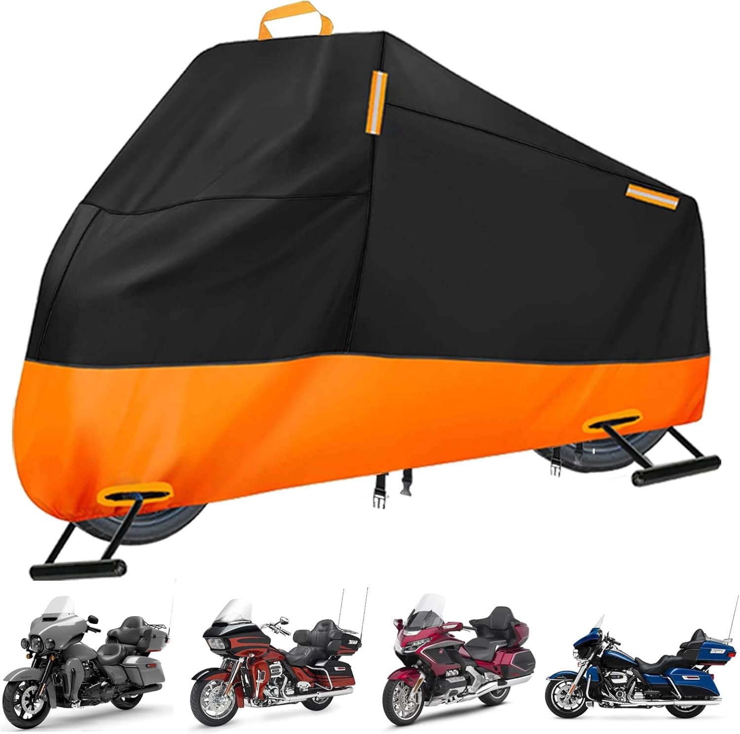 Motorcycle Cover Waterproof Outdoor, 300D Heavy Duty Motorcycle Cover for Harley Davidson Electra Glide Ultra Limited CVO Road Street Glide Gold Wing, All Seasons Protection Fits up to 116"
