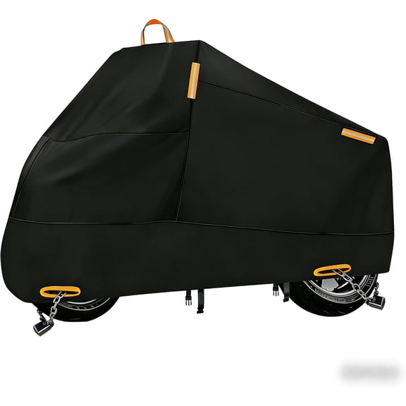 Motorcycle Cover Waterproof Outdoor Storage with Lock-Holes, Zipper Storage Bag & Night Reflective Design, All Season Protection Powersports Vehicle Covers Fits up to 96.5" Motorcycles