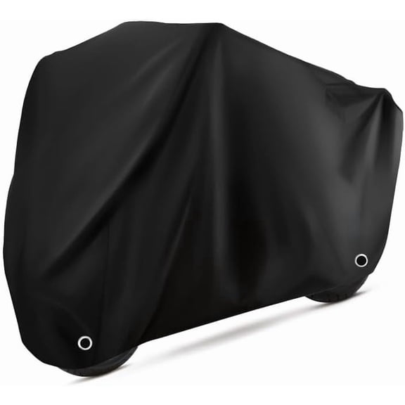 Motorcycle Cover Waterproof Sun with Lock-Holes & Storage Bag Heavy Duty Material, Fits up to 104" Harley Davison and All Motors (Black-XL-96 inch)