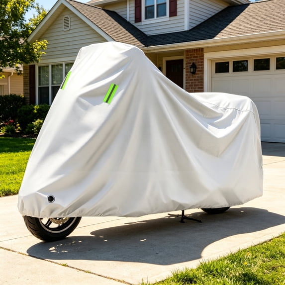 Motorcycle Cover Waterproof with Reflective Strips, All Season UV Protection Outdoor Heavy Duty Shield for Cruiser Sportbike Scooter Dirt Bike