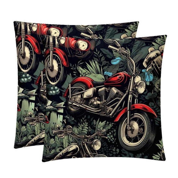 Motorcycle Covers Set of 2 with Unique Patterns for Bed, Chair Pillow Covers, Decorative Pillows - Available in 16x16, 18x18, 20x20 Inchesfor Various Occasions