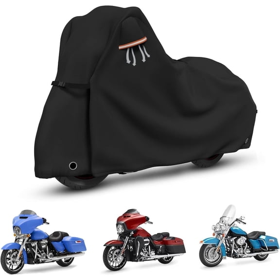 Motorcycle Covers with Side Box Waterproof Outdoor for Harley Davidson Touring Models Road King,Road Glide,Street Glide,Heritage Classic,Electra Glide, and Most Motorcycles 98"x43"x55" Black