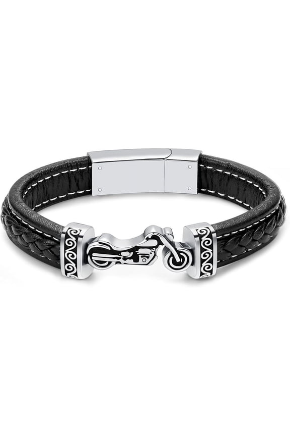 Motorcycle Cremation Bracelet for Ashes Stainless Steel Urn Ashes Holder Braided Leather Keepsake Urn Bangle for Human / Pet