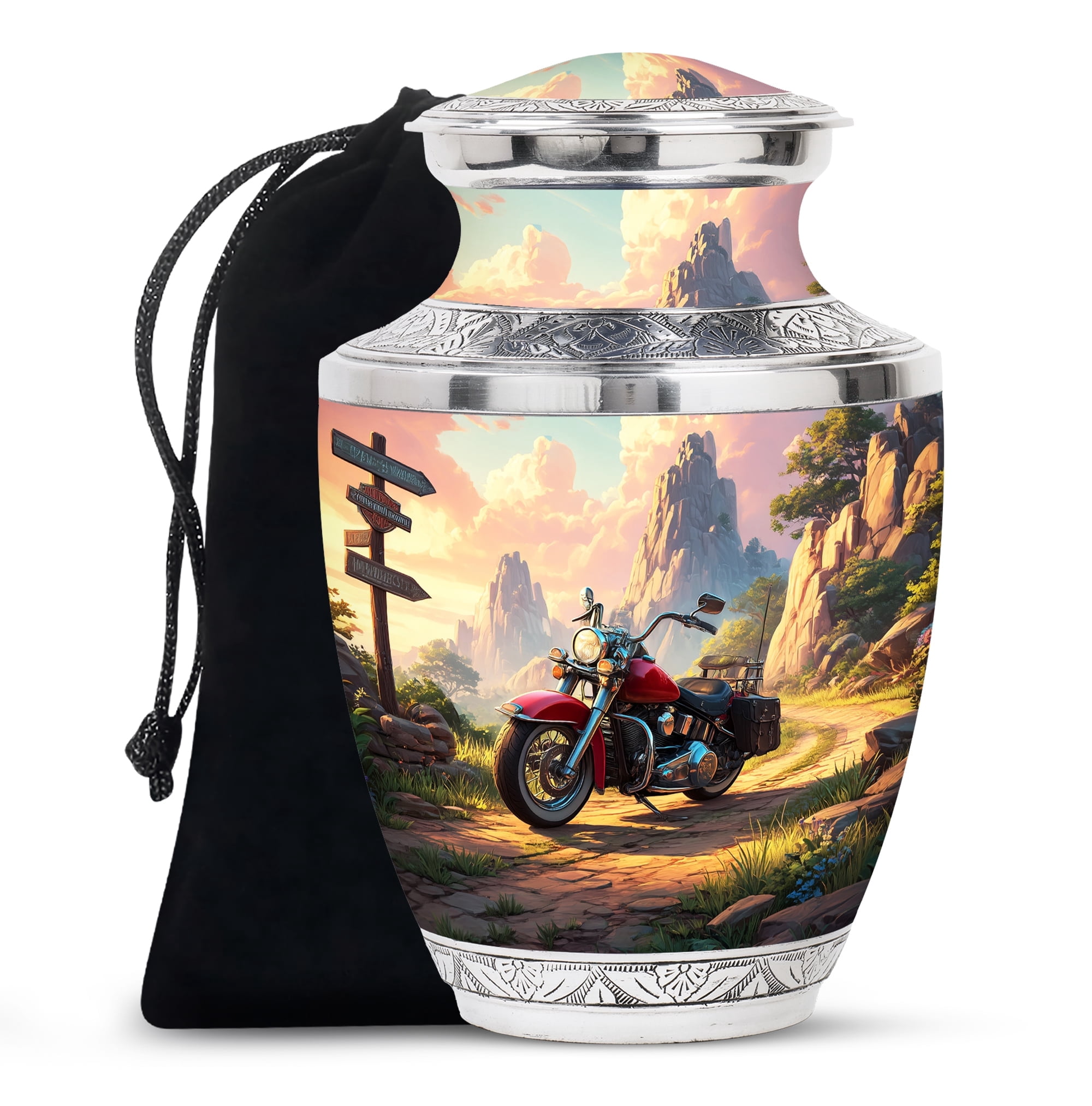 Motorcycle Cremation Urn for Male - Memorial Urns for Human Ashes Adult Female & Dad/Mom - Bike Mini Burial Urns for Brother - Keepsake Funeral Urn - 10inch, Large Size with Velvet Bag - 1pcs