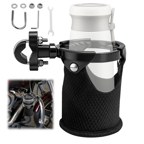 Motorcycle Cup Holder, ATV Drink Holder with 360 Anti-Slip Clamp, Fits 12oz to 24oz Bottles for Scooter, Wheelchair & Boat