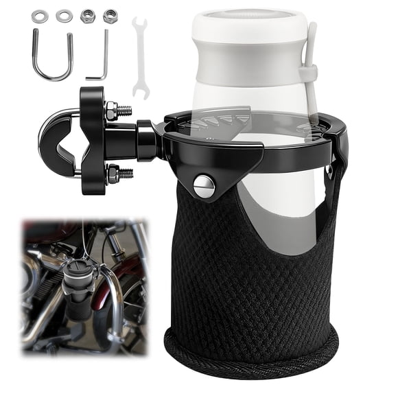 Motorcycle Cup Holder, ATV Drink Holder with 360 Anti-Slip Clamp, Fits 12oz to 24oz Bottles for Scooter, Wheelchair & Boat