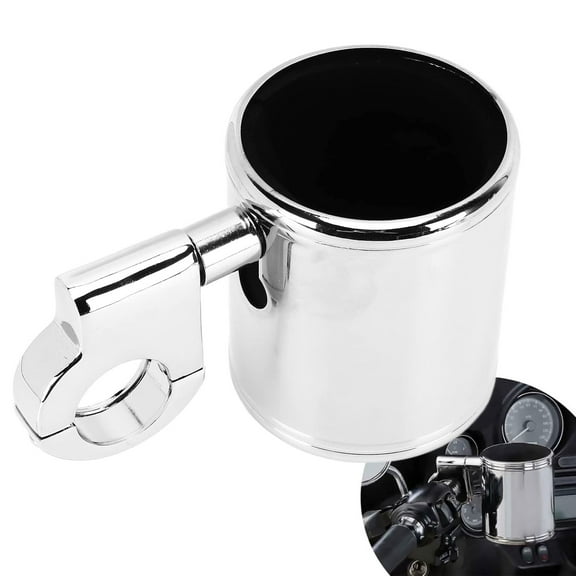 Motorcycle Cup Holder, Chrome Handlebar Mount Cup Drink Water Bottle Holder Adjustable Motorcycle Handlebar Drink Bottle Holder for Harley Handle.