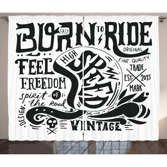 Ambesonne Motorcycle Curtains 2 Panel Set, of the Road, 108" x 108", Black and White