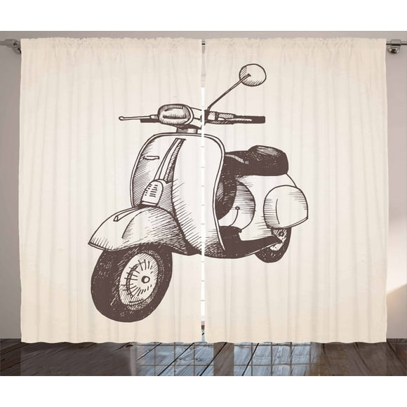 Ambesonne Motorcycle Curtains 2 Panel Set, Grunge Retro Bike, 108" x 96", Pale Peach Taupe