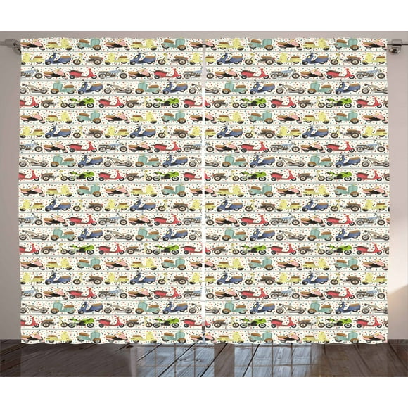 Ambesonne Motorcycle Curtains 2 Panel Set, Old and Modern Set, 108" x 96", Multicolor