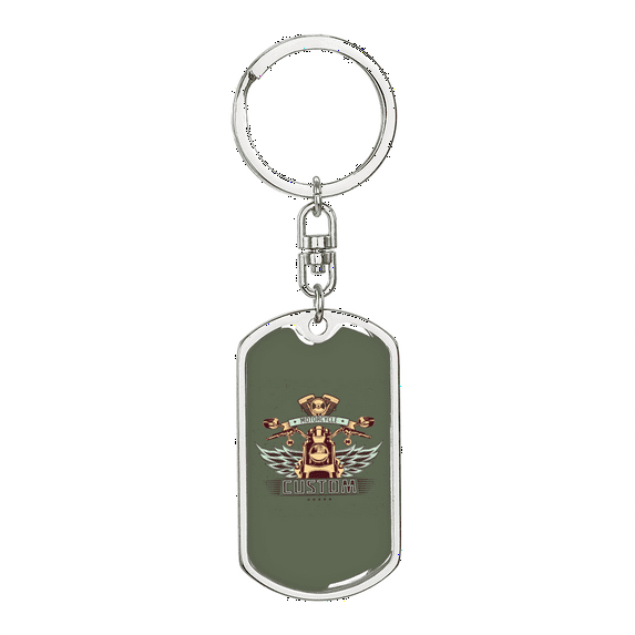 Motorcycle Custom Biker Stainless Steel or 18k Gold Premium Swivel Dog Tag Keychain
