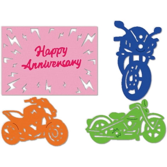 Motorcycle Cutting Dies Anniversary Frame Card Making Die Cut Carbon Steel Die Cuts Stencils Card Scrapbooking Embossing Template Craft Making Album Gift Invitation Decor Stainless Steel Color