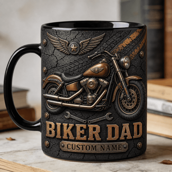 Motorcycle Dad Mug 3D Effect Personalized Biker Mug for Father’s Day