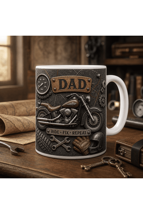 Motorcycle Dad Mug Father's Day Gift, Ride Fix Repeat Biker Dad Coffee Cup