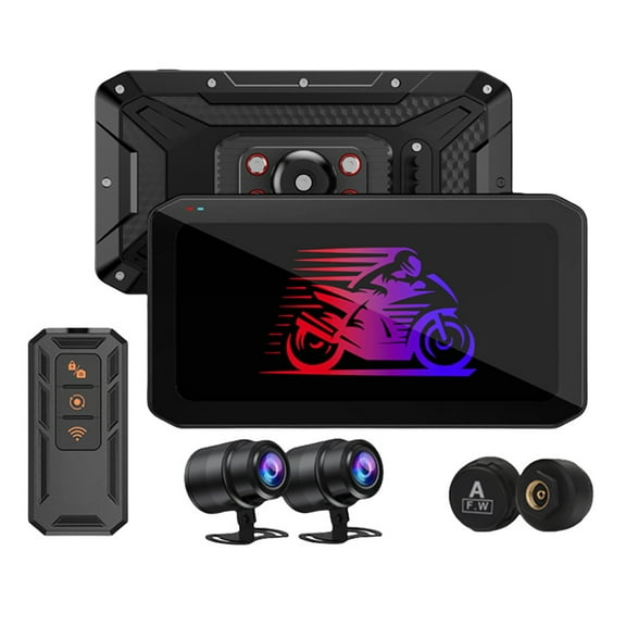 Motorcycle Dash Cam Bigcan Smart 2K Front and Rear Recorder with CarPlay, BSD Blind Spot Detection, GPS Track, TPMS, 6.25" Touchscreen, WiFi, Waterproof, TS Format
