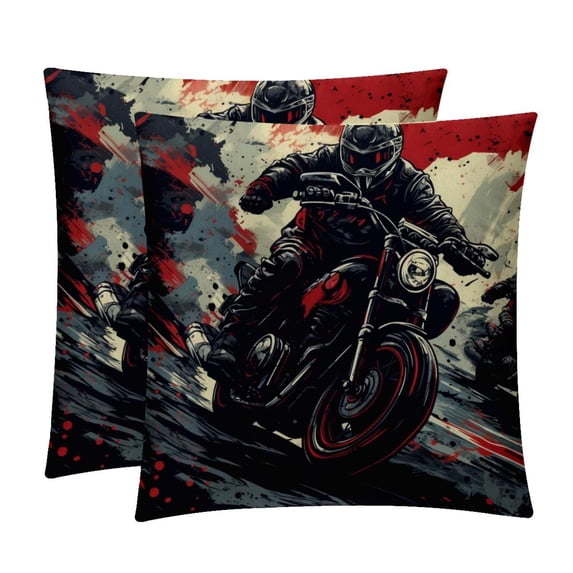 Motorcycle Decorative Bed Pillow Covers Throw Pillows Set with Unique Patterns for all Occasions - 16x16, 18x18, 20x20 inches - 2 Pack Pillow Inserts Included