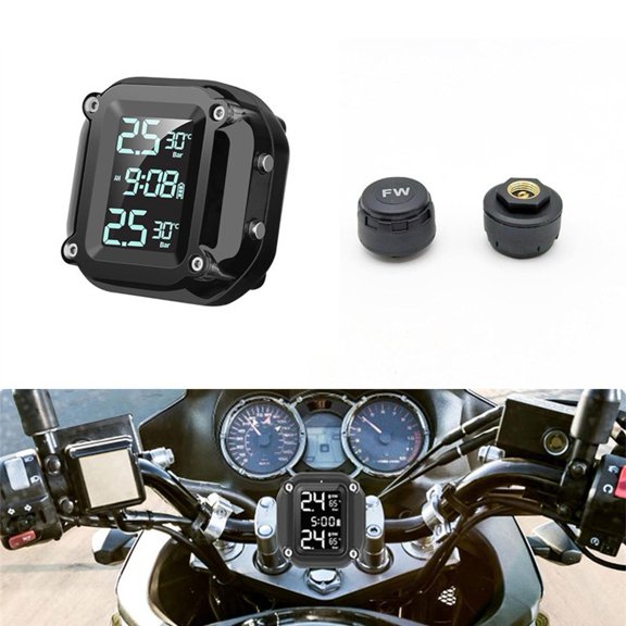 Motorcycle Digital tire Pressure Monitoring System LCD Display Real-Time Pressure Temperature Alerts USB Rechargeable Wireless Sensors Easy Install All-Weather