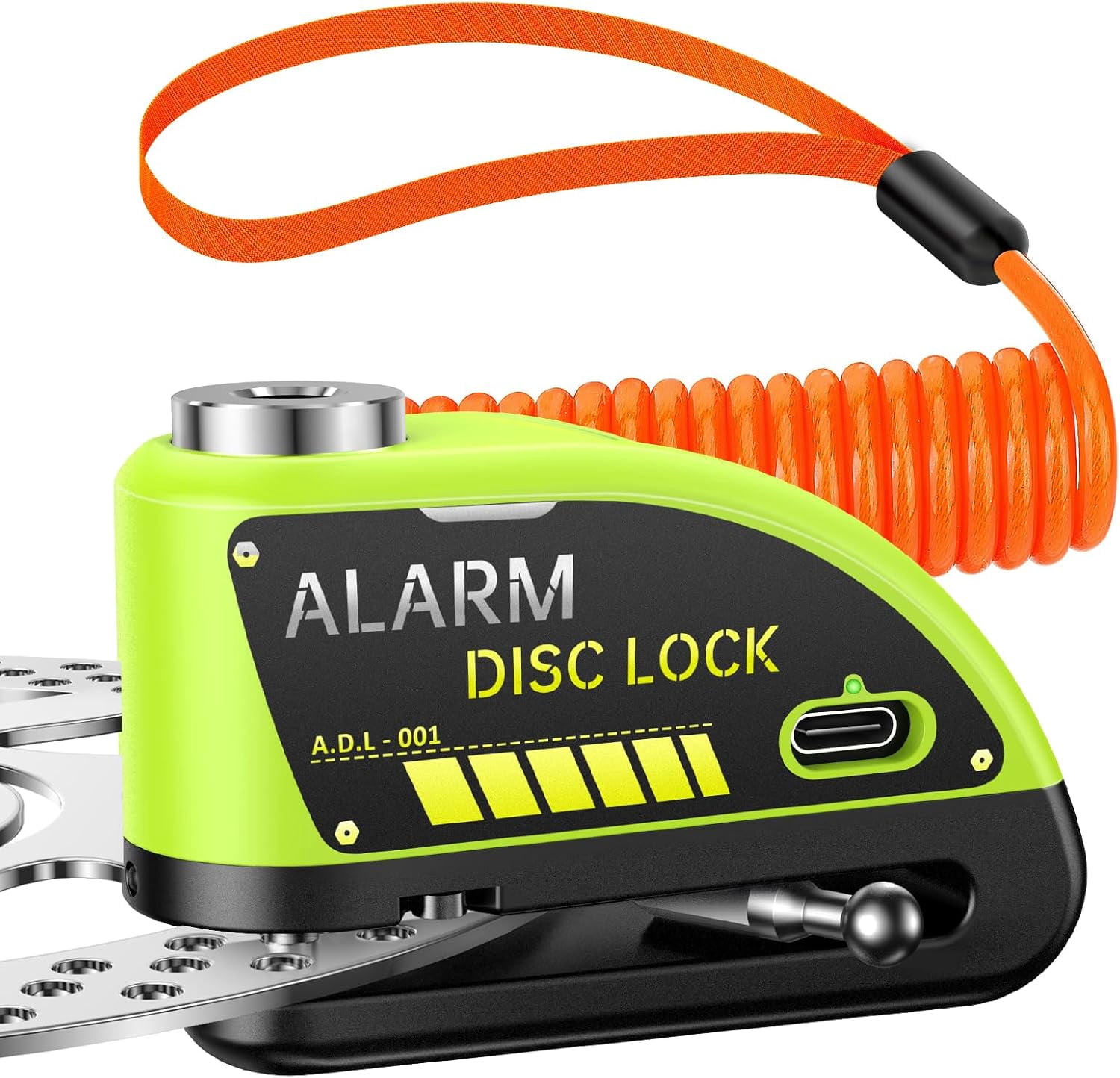 Motorcycle Disc Brake Lock with 120dB Alarm, Rechargeable Waterproof ...