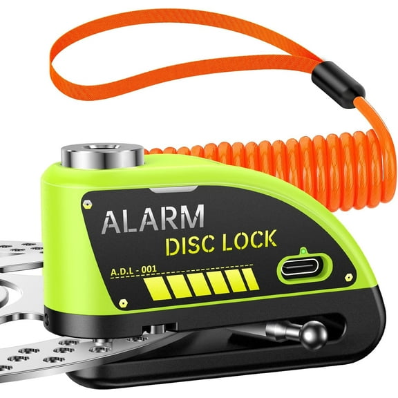 Motorcycle Disc Brake Lock with 120dB Alarm, Rechargeable Waterproof Motorcycle Locks Anti Theft for 7mm Motorcycle Brake Helmet Scooter Wheel Lock 5FT Reminder Cable (Lemon Yellow)