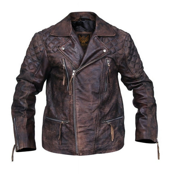 Motorcycle Distressed Natural Rugged Biker Leather Jacket