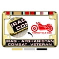thumbnail image 1 of Motorcycle Domed Custom-Made Personalized Metal License Plate Frame with Iraq Afghanistan Combat Veteran & Ribbons Design - Gold, 1 of 7