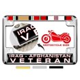 thumbnail image 1 of Motorcycle Domed Custom-Made Personalized Metal License Plate Frame Frame with Iraq Afghanistan Veteran & Ribbons Design- Chrome, 1 of 7