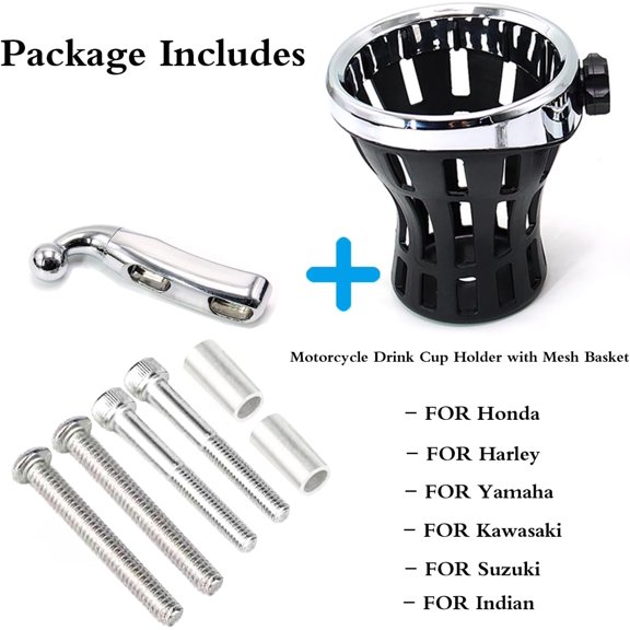 Motorcycle Drink Cup Holder Handlebar Mount with Mesh Basket for Honda Gold Wing GL1800 F6B Universal Water Bottle Holder - Chrome Finish