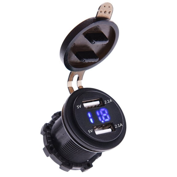 Motorcycle Dual USB Charger Socket 4.2A Power Outlet with Voltmeter &Wire 12-24V