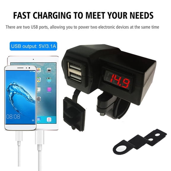 Motorcycle Dual USB Charger With LED Voltmeter for Harley-Davidson Electra Glide