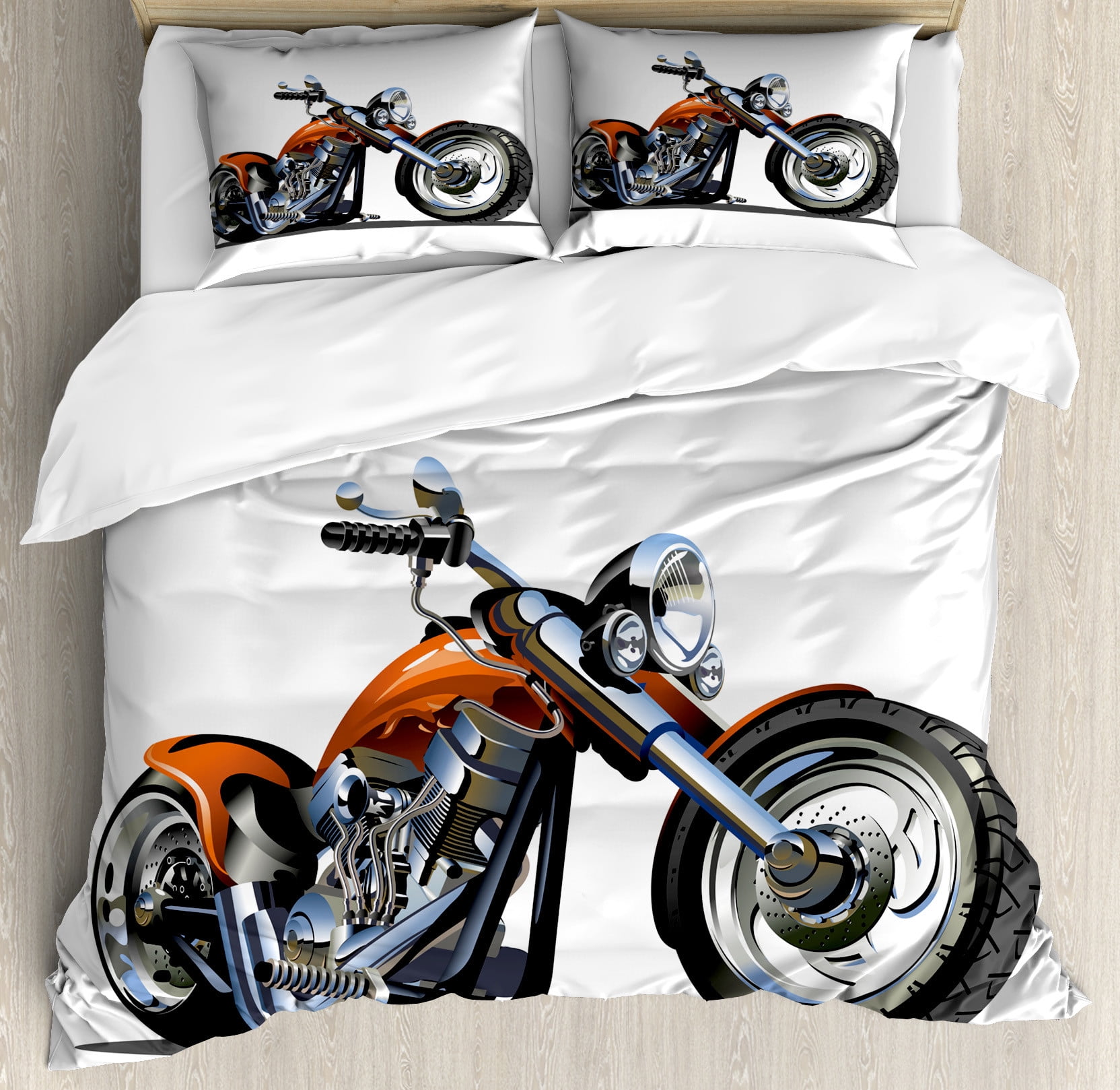 Motorcycle Duvet Cover Set, Adventure Motorbike Image Motorcyclist