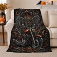 thumbnail image 1 of Motorcycle Eagle Metallic Scrollwork Design Black, Dramatic Artistic Scene, Warm Flannel Blanket for Home Library and Reading Nook, Art Lovers Housewarming Gift, Artistic Home Decor, 1 of 9