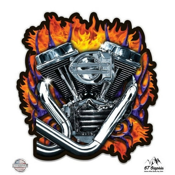 Motorcycle Engine - 8" Vinyl Sticker - For Car Laptop I-Pad - Waterproof Decal