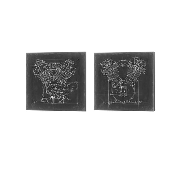 Motorcycle Engine Blueprint by Ethan Harper Canvas Art Set of 2 14 inch X 14 inch Each