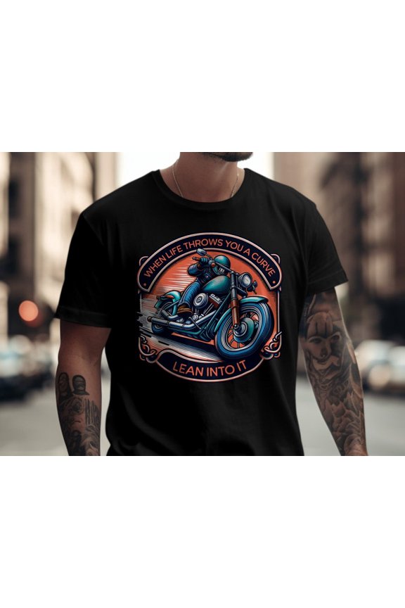 Motorcycle Enthusiast T-Shirt, Inspirational Biker Quote Vintage Motorcycle Apparel Unique Rider Gift Lean Into the Curve Tee, Unisex Cotton T-Shirt, Size S-5XL